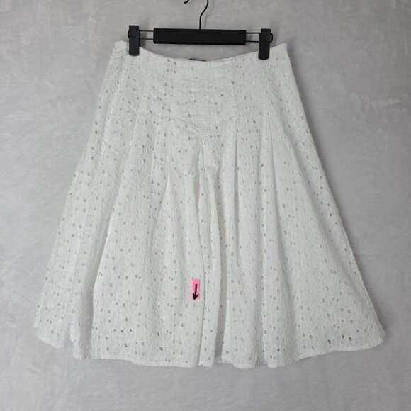 Magaschoni White Cotton Eyelet Skirt Midi 27x23.5 Lined Floral Spring Crisp - Picture 4 of 10